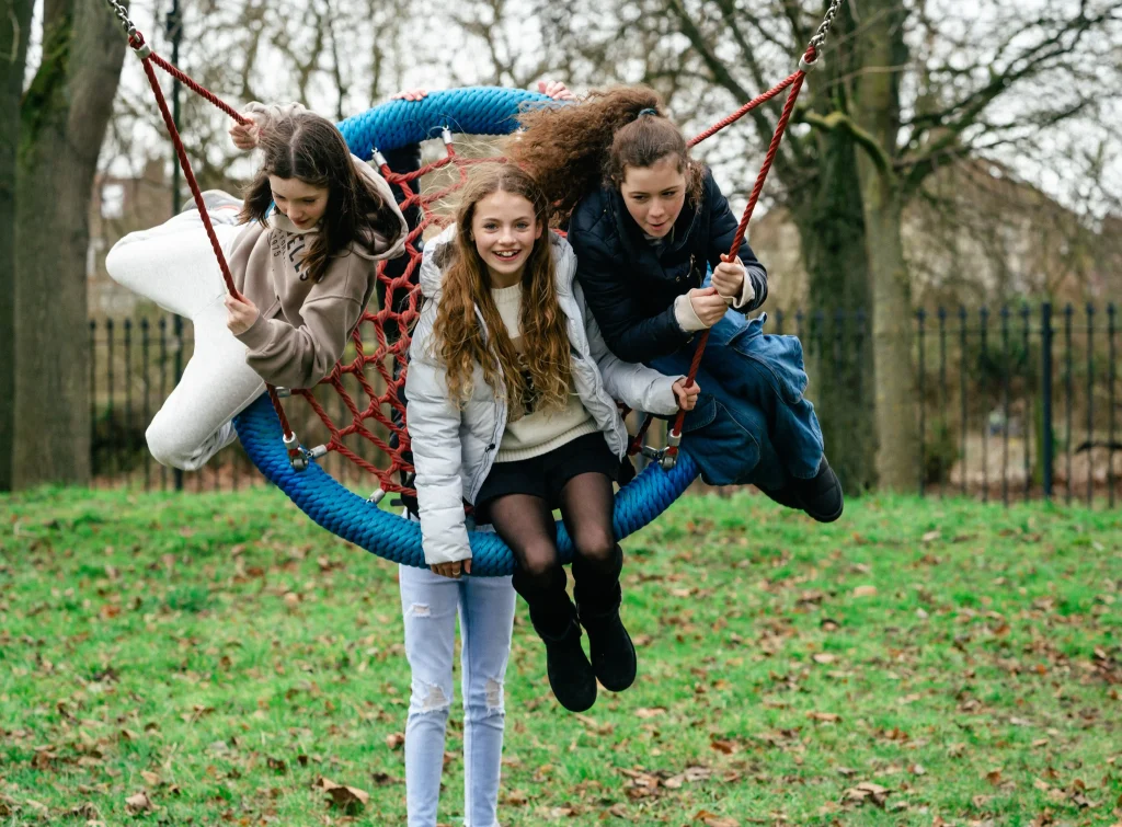 Make Space York - teenage girls on basket swing