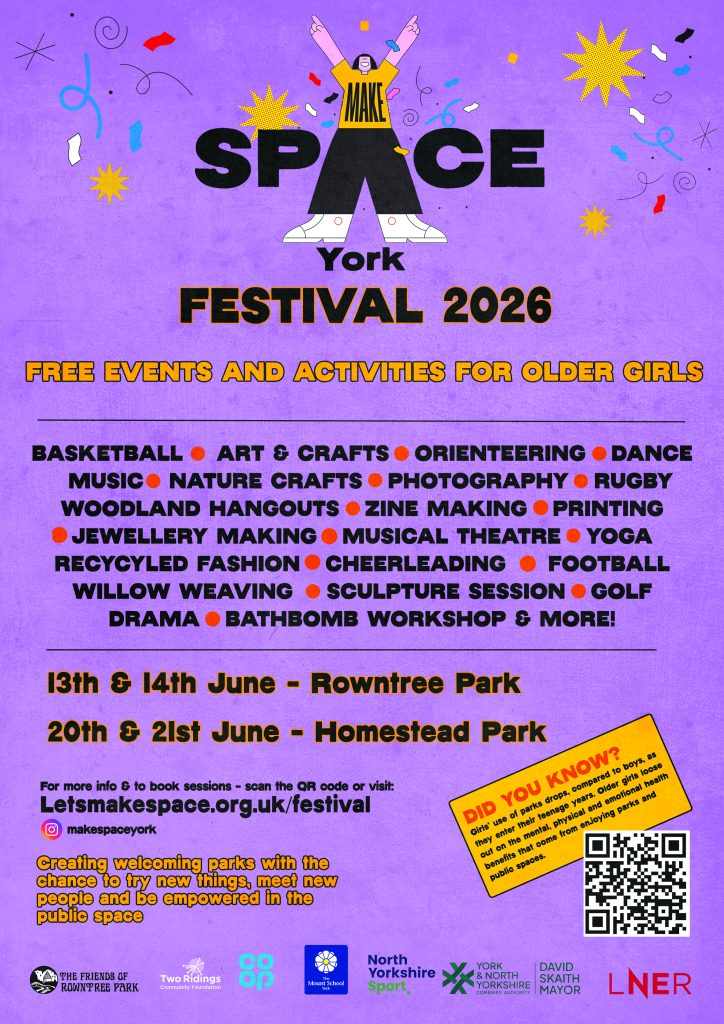 The make space york festival of free events for teenage girls poster and booking links